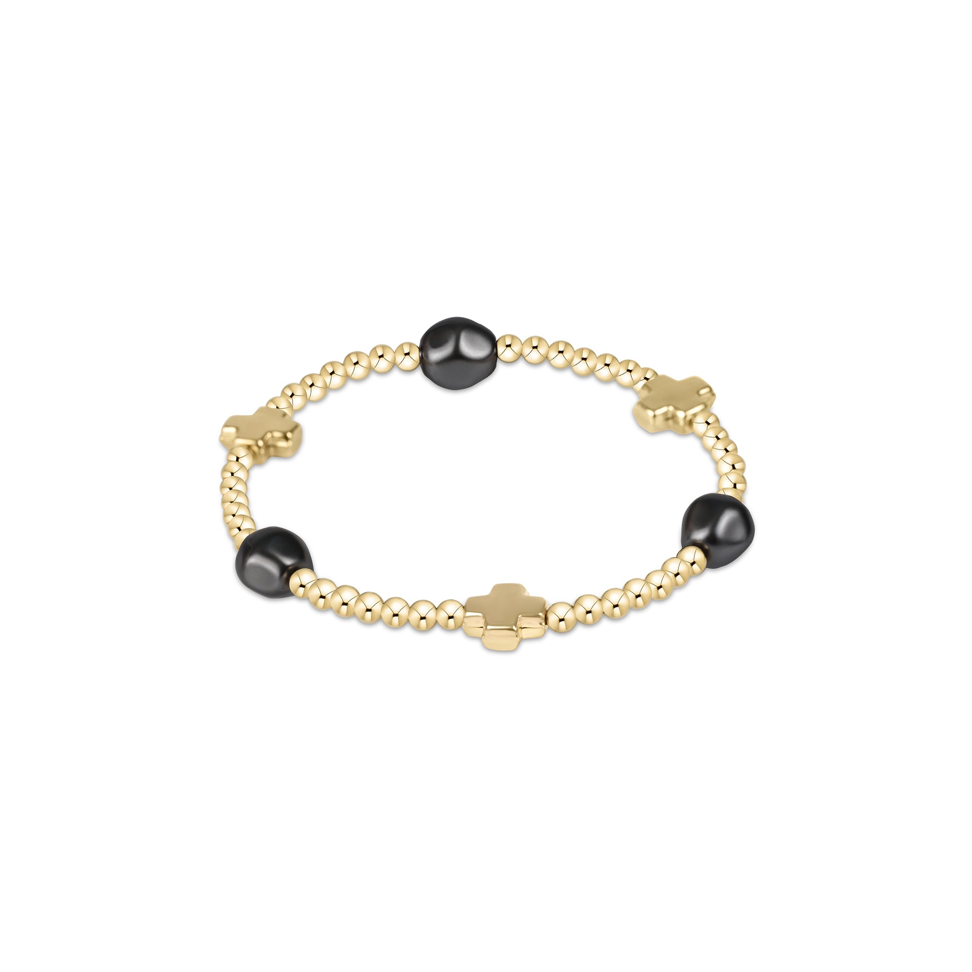 Signature Cross Admire Gold Pattern 3mm Bead Bracelet - Pearl - Dark Grey