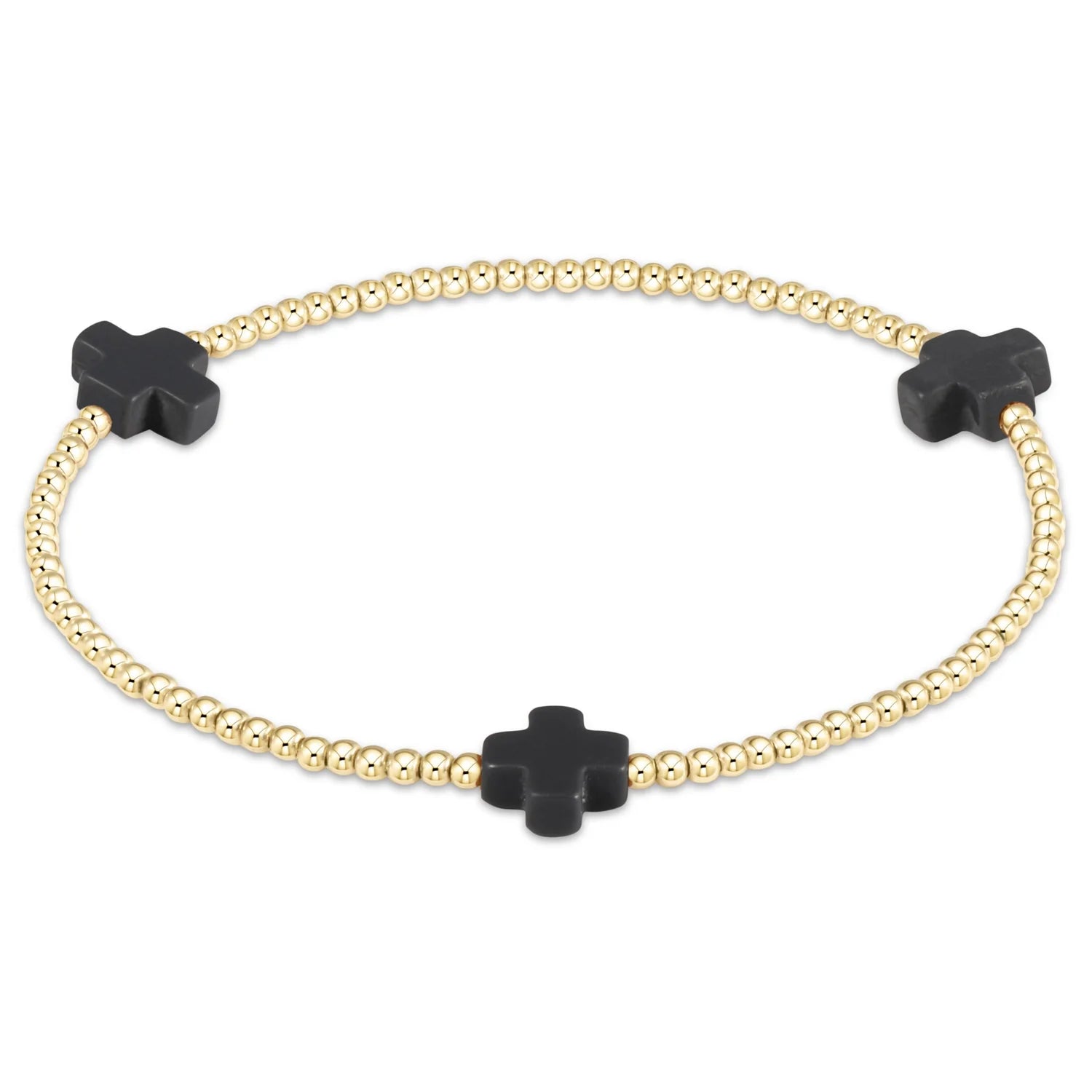 Signature Cross 2mm Gold Bracelet - Onyx