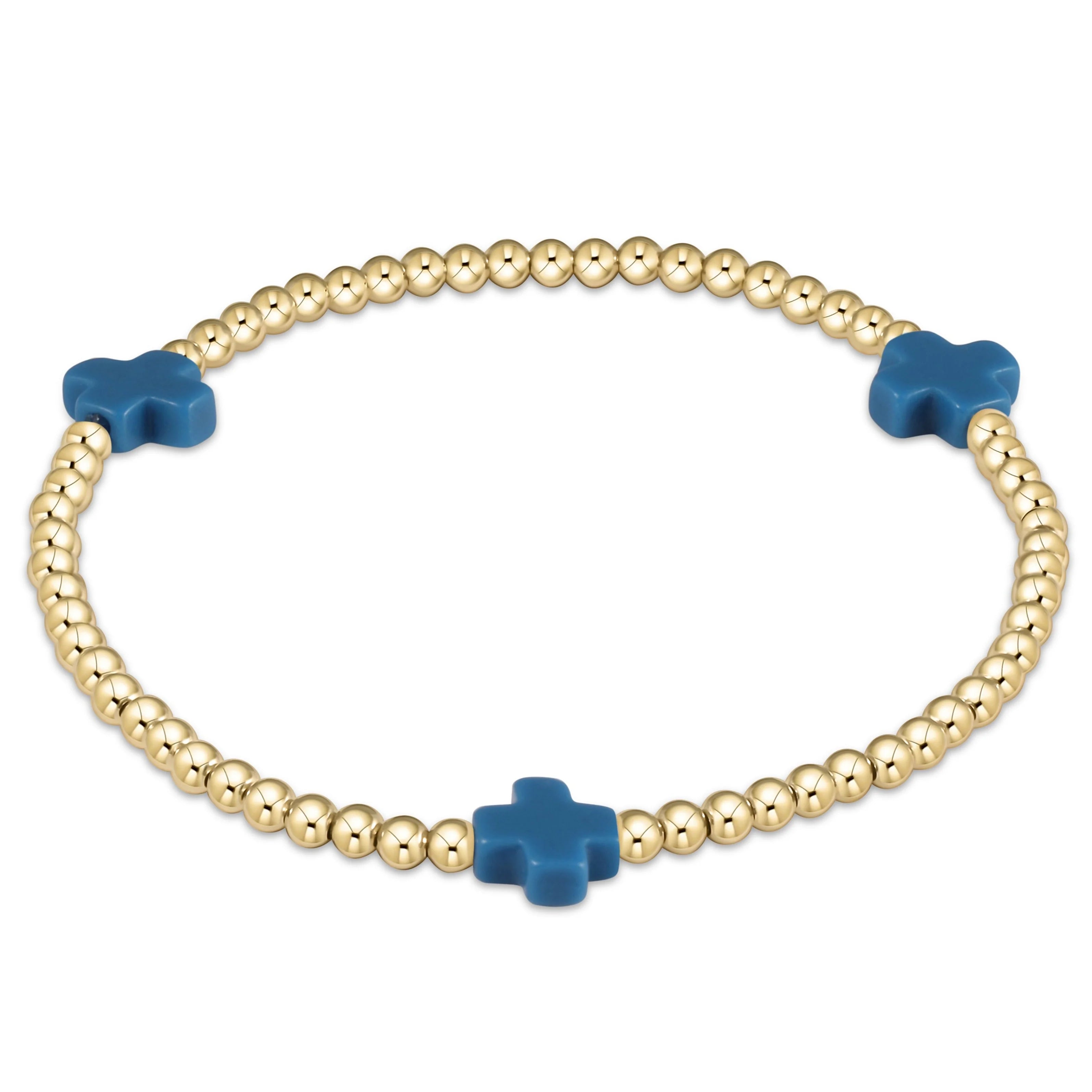 Signature Cross 3MM Beaded Bracelet Cobalt