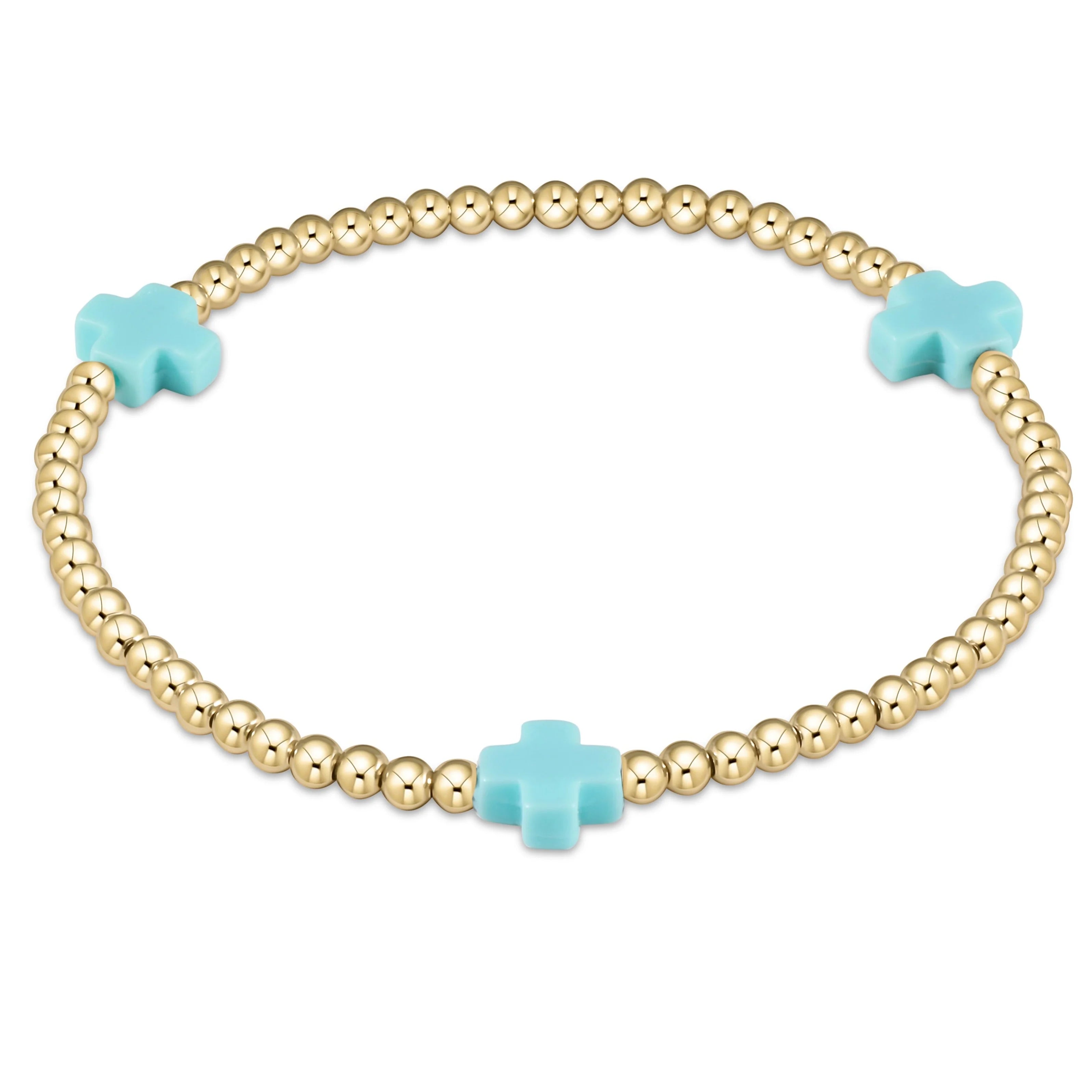 Signature Cross Gold 3mm Bracelet Turquoise