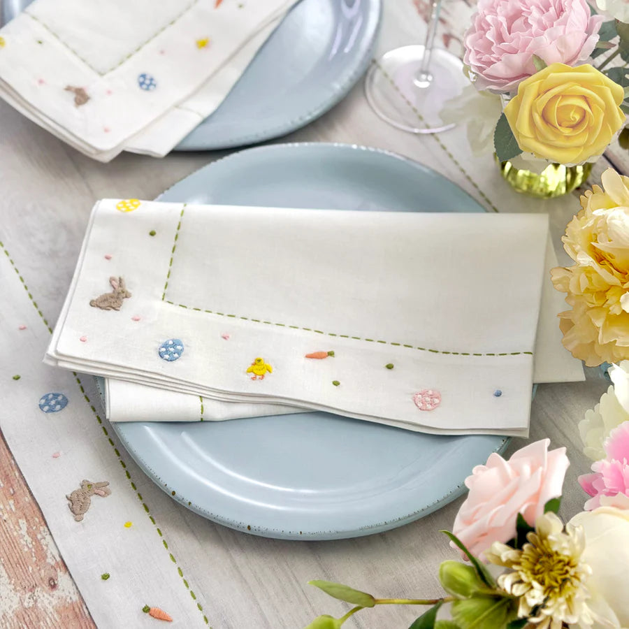 Bunny Trail Embroidered Easter Napkin