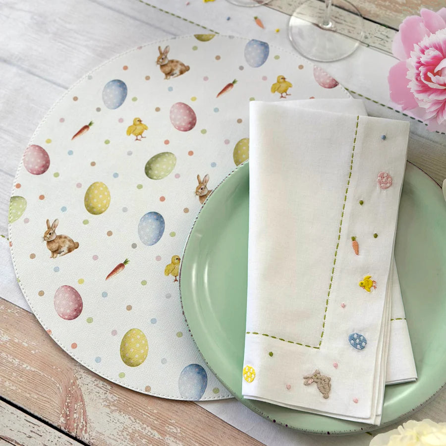 Bunny Trail Embroidered Easter Napkin