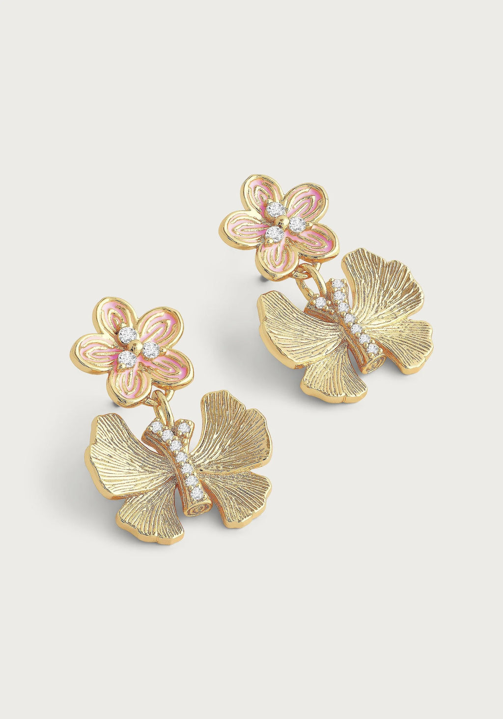 Butterfly With Enamel Flower Earrings
