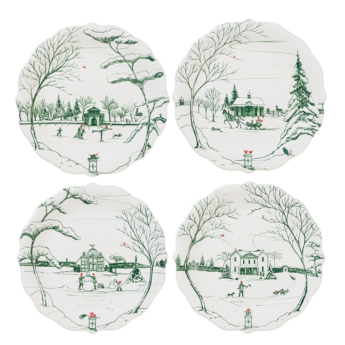 Country Estate Winter Frolic Party Plate Assorted Set/4 - Evergreen