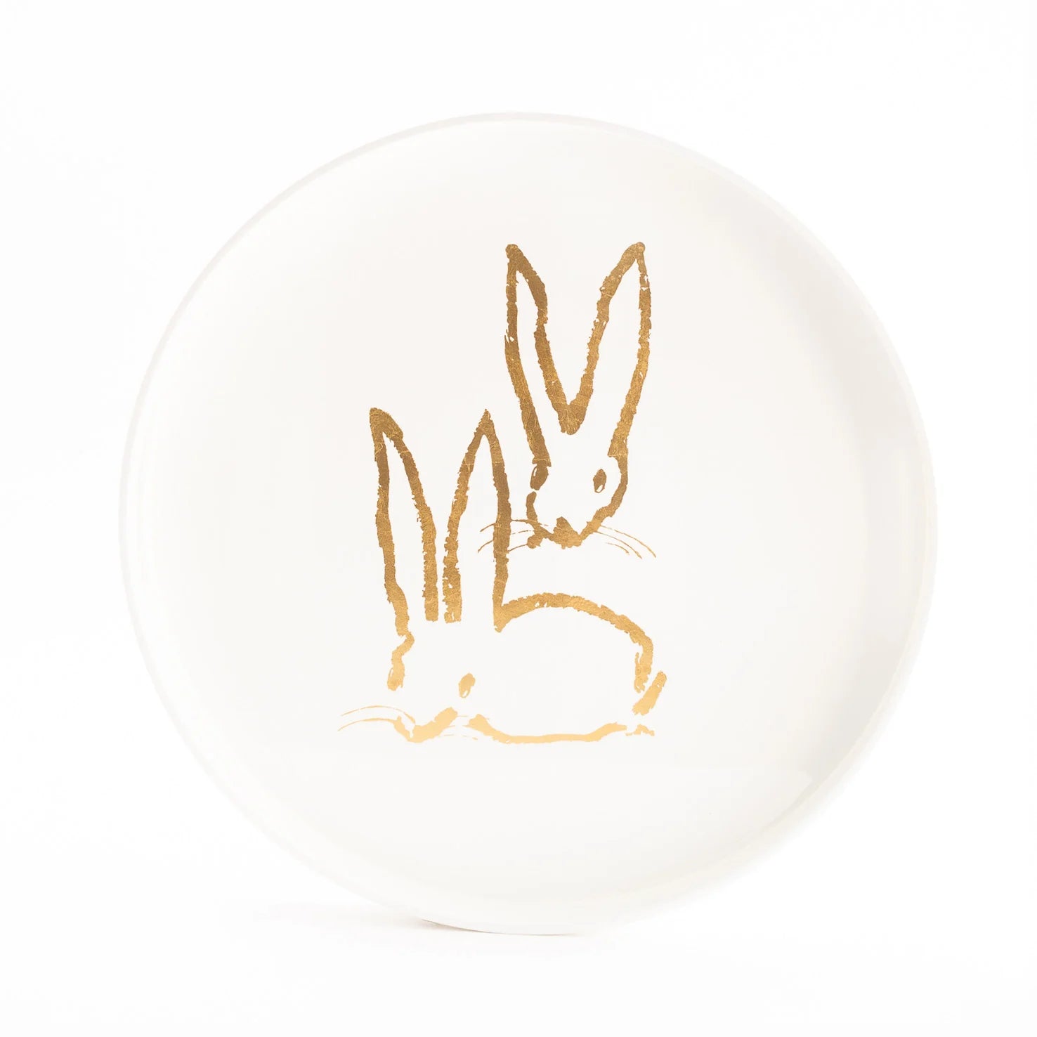 Royal Rabbit Round Tray with Gold Leaf Rabbits, White