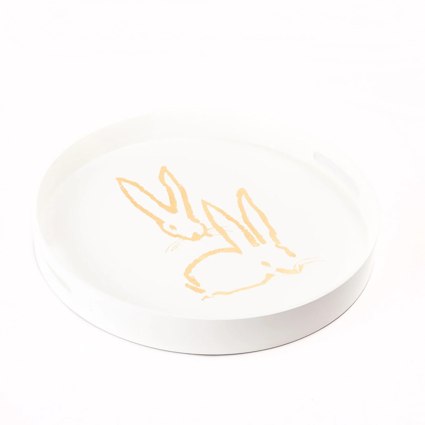 Royal Rabbit Round Tray with Gold Leaf Rabbits, White