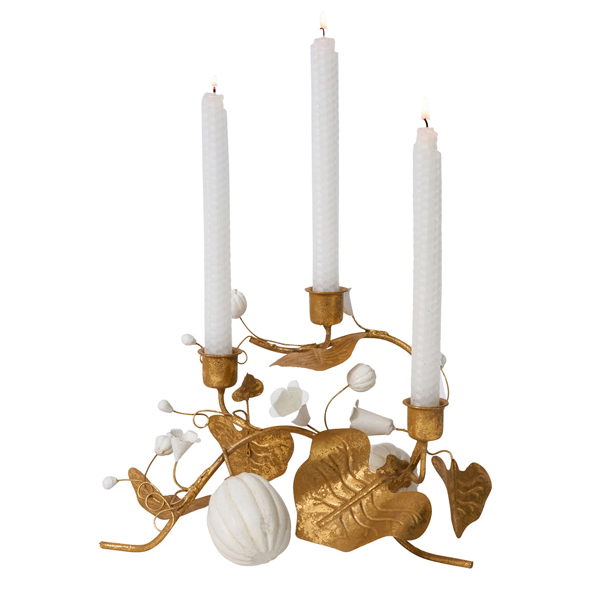 Forest Walk Pumpkin & Vine Triple Candlestick Holder - Gold