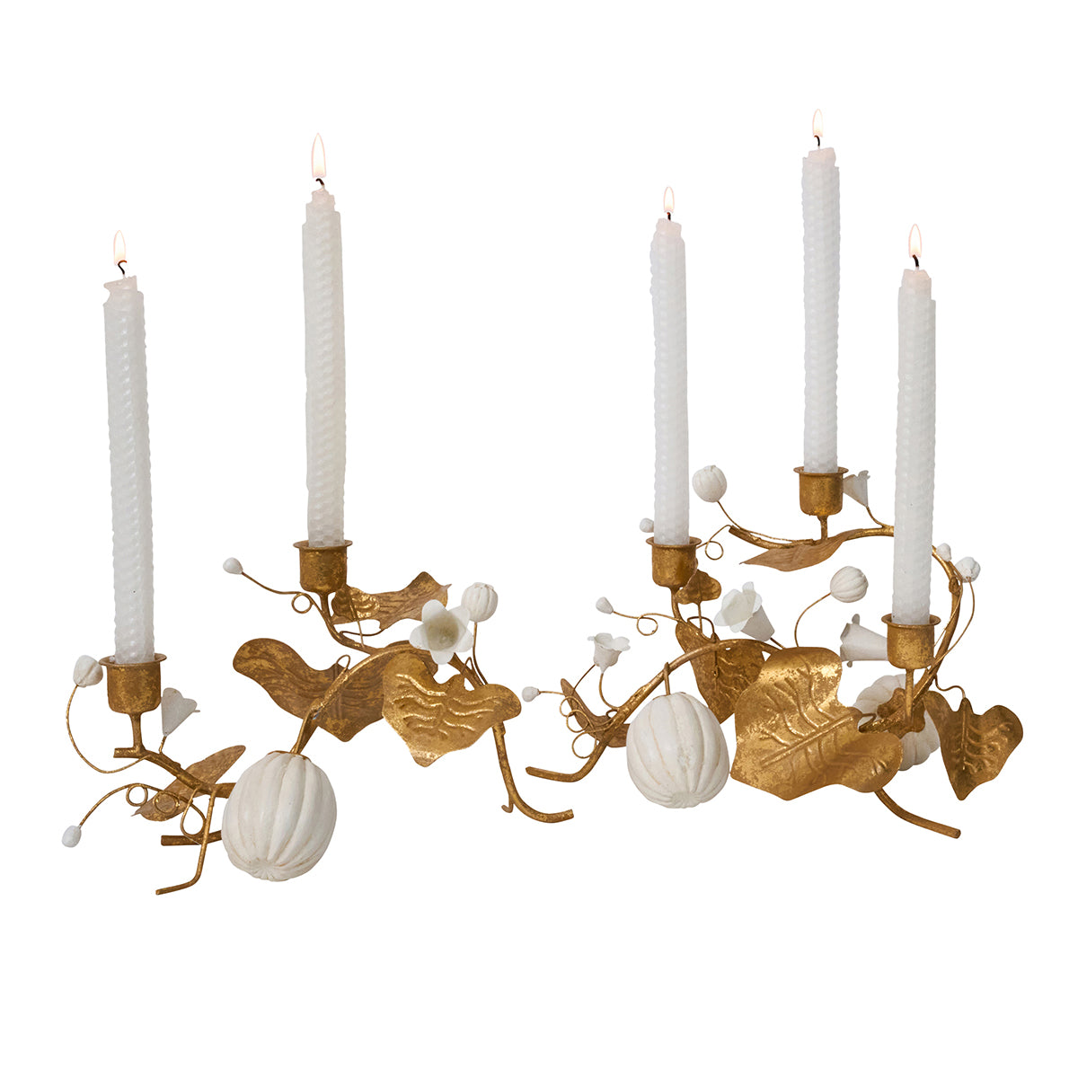 Forest Walk Pumpkin & Vine Triple Candlestick Holder - Gold