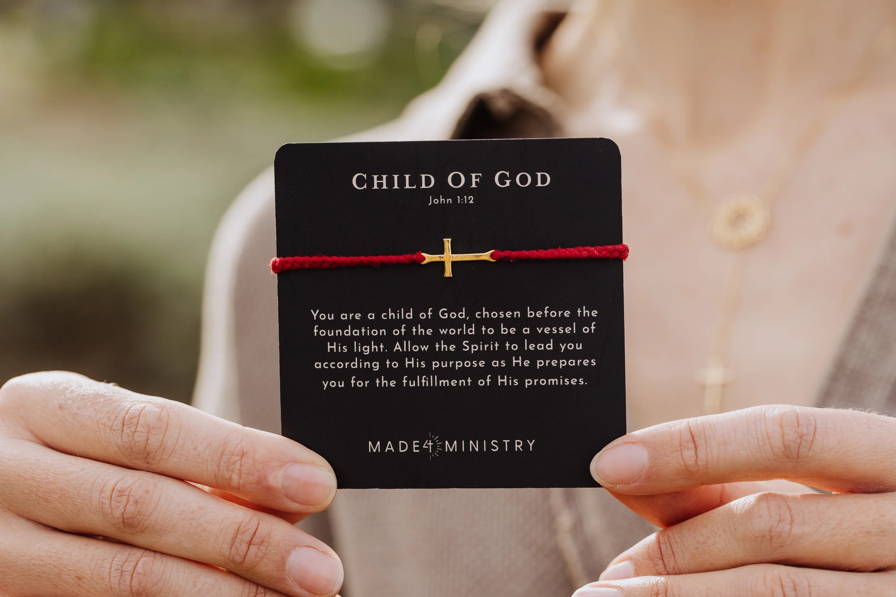 Child of God Garnet Red Cross Braided Bracelet