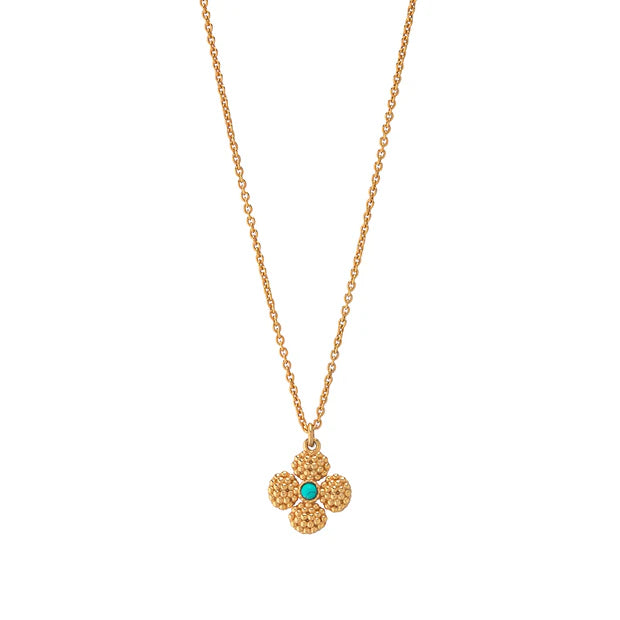 Berry Clover Double Sided Charm Necklace, 16"+2" - Turquoise