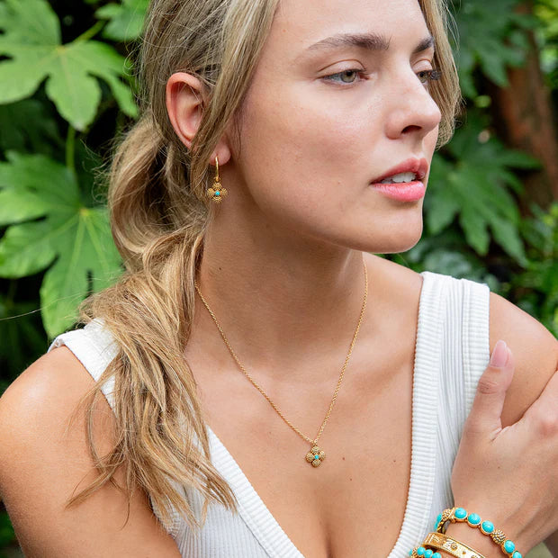 Berry Clover Double Sided Charm Necklace, 16"+2" - Turquoise