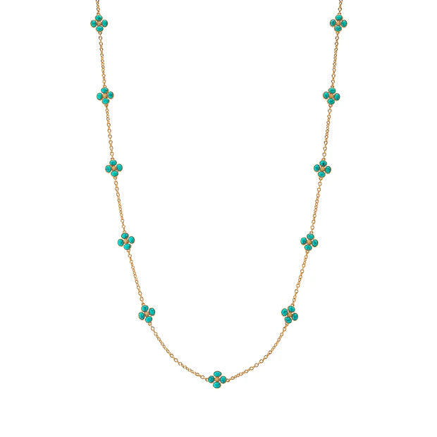 Berry Clover Double Sided Necklace, 28" - Turquoise