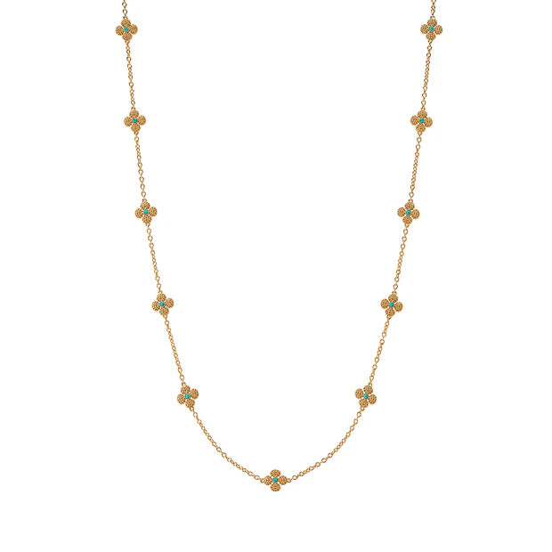 Berry Clover Double Sided Necklace, 28" - Turquoise