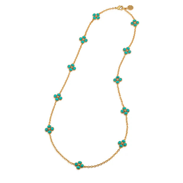 Berry Clover Double Sided Necklace, 28" - Turquoise