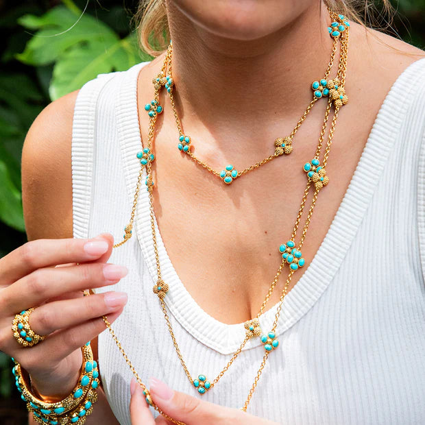 Berry Clover Double Sided Necklace, 28" - Turquoise