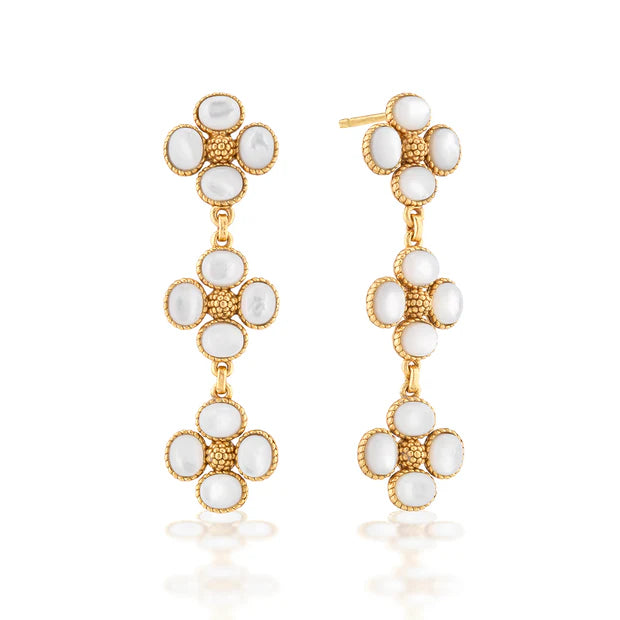 Berry Clover Linear Earrings - Mother of Pearl
