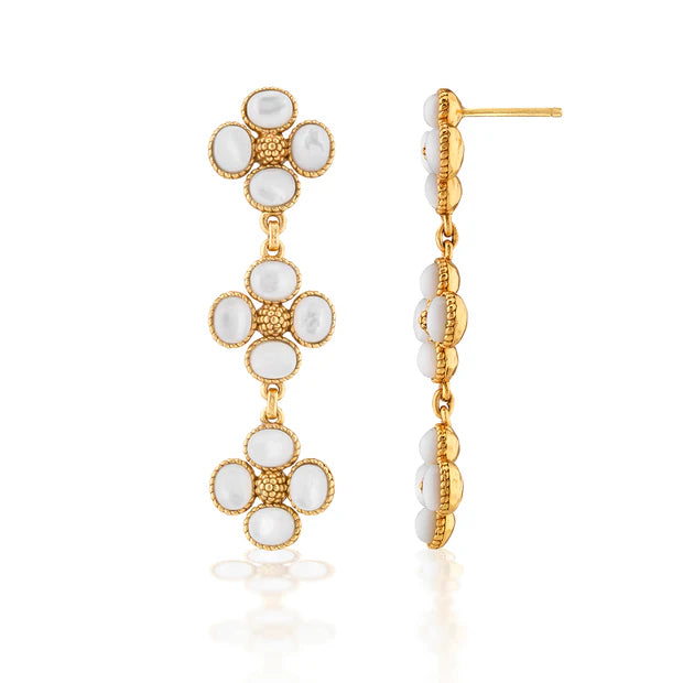 Berry Clover Linear Earrings - Mother of Pearl