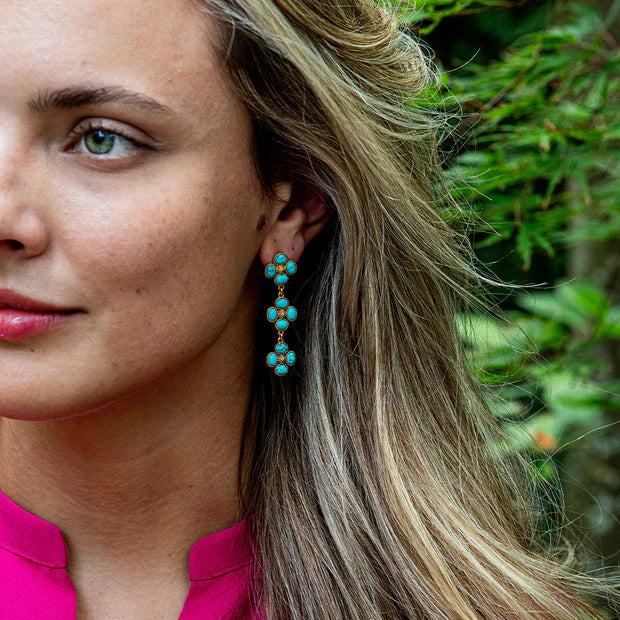 Berry Clover Linear Earrings - Turquoise