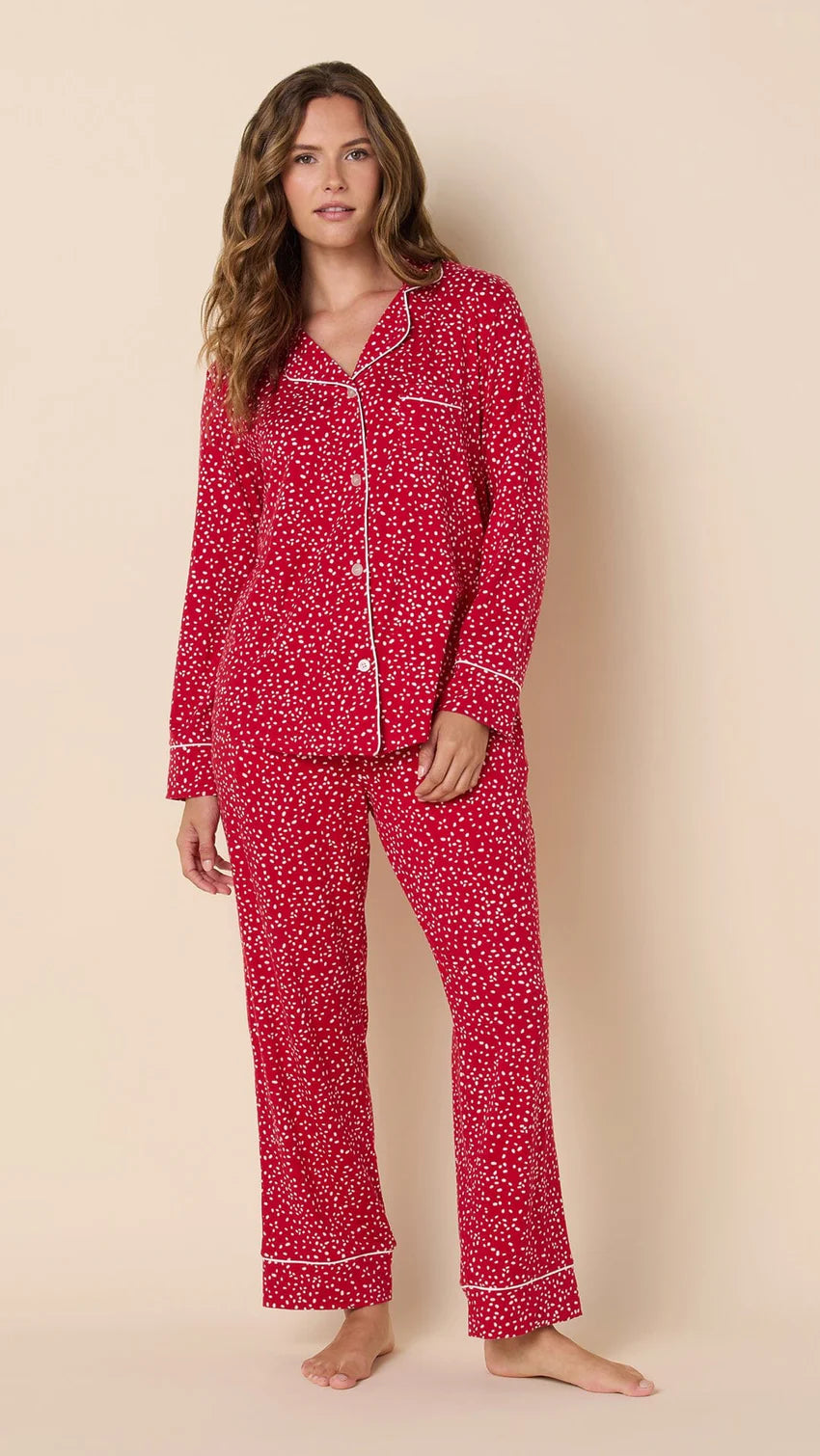 Confetti Dot Pima Knit Long-Sleeved Pajama - Red