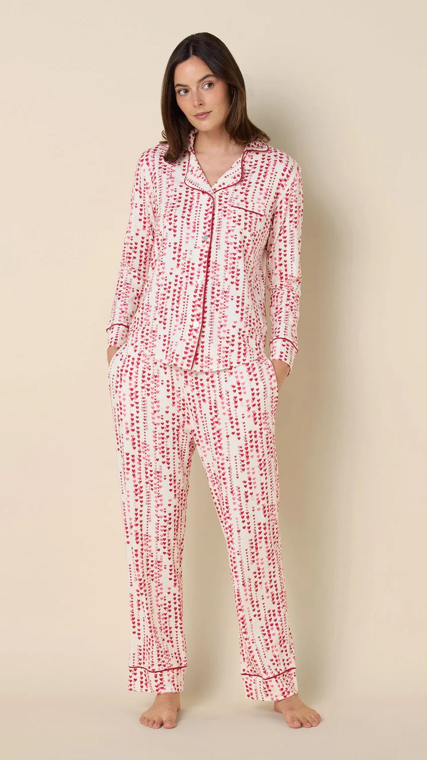 Dreamy Hearts Pima Knit Long-Sleeved Pajama - White