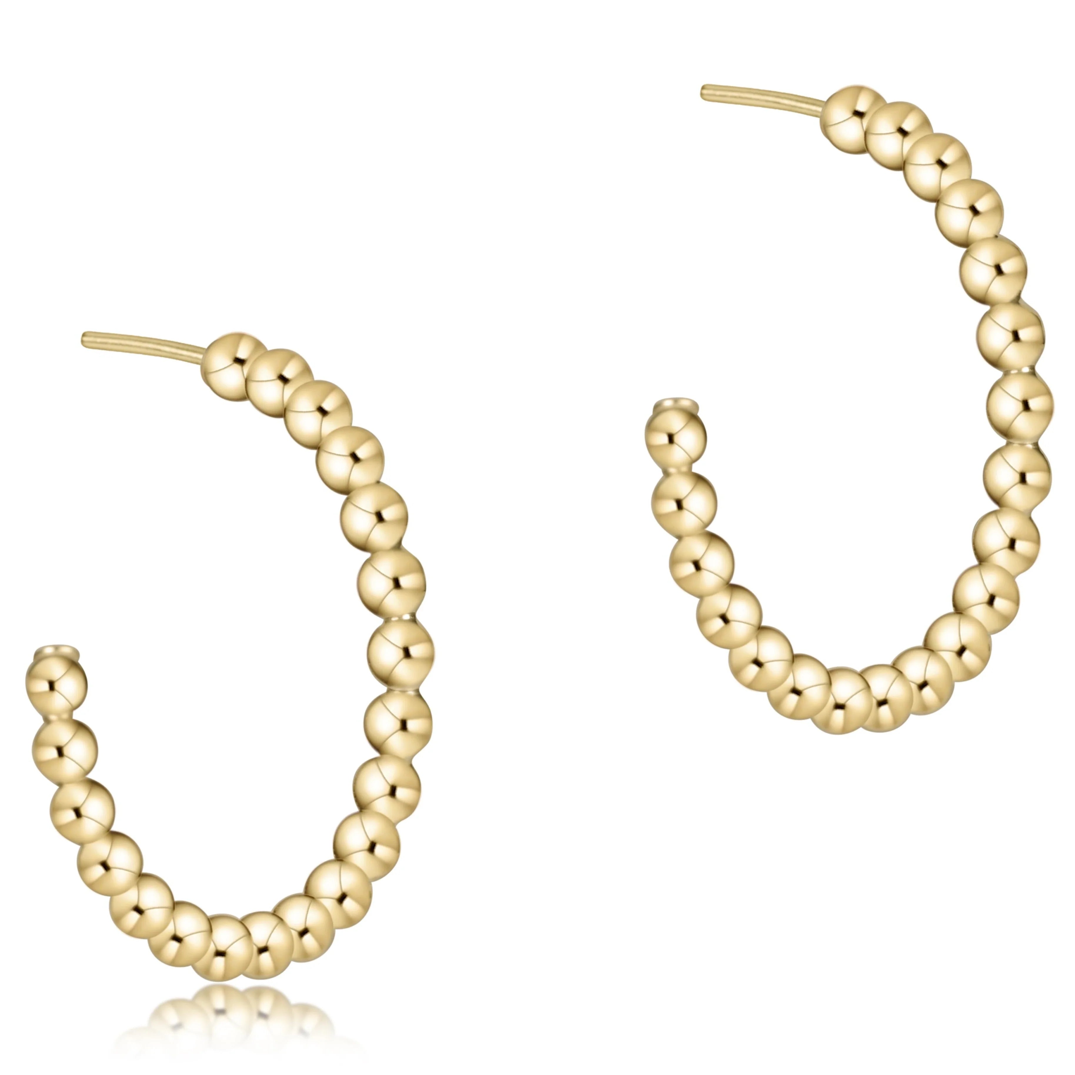 Beaded Classic Post Hoop 1.25in 4mm Gold