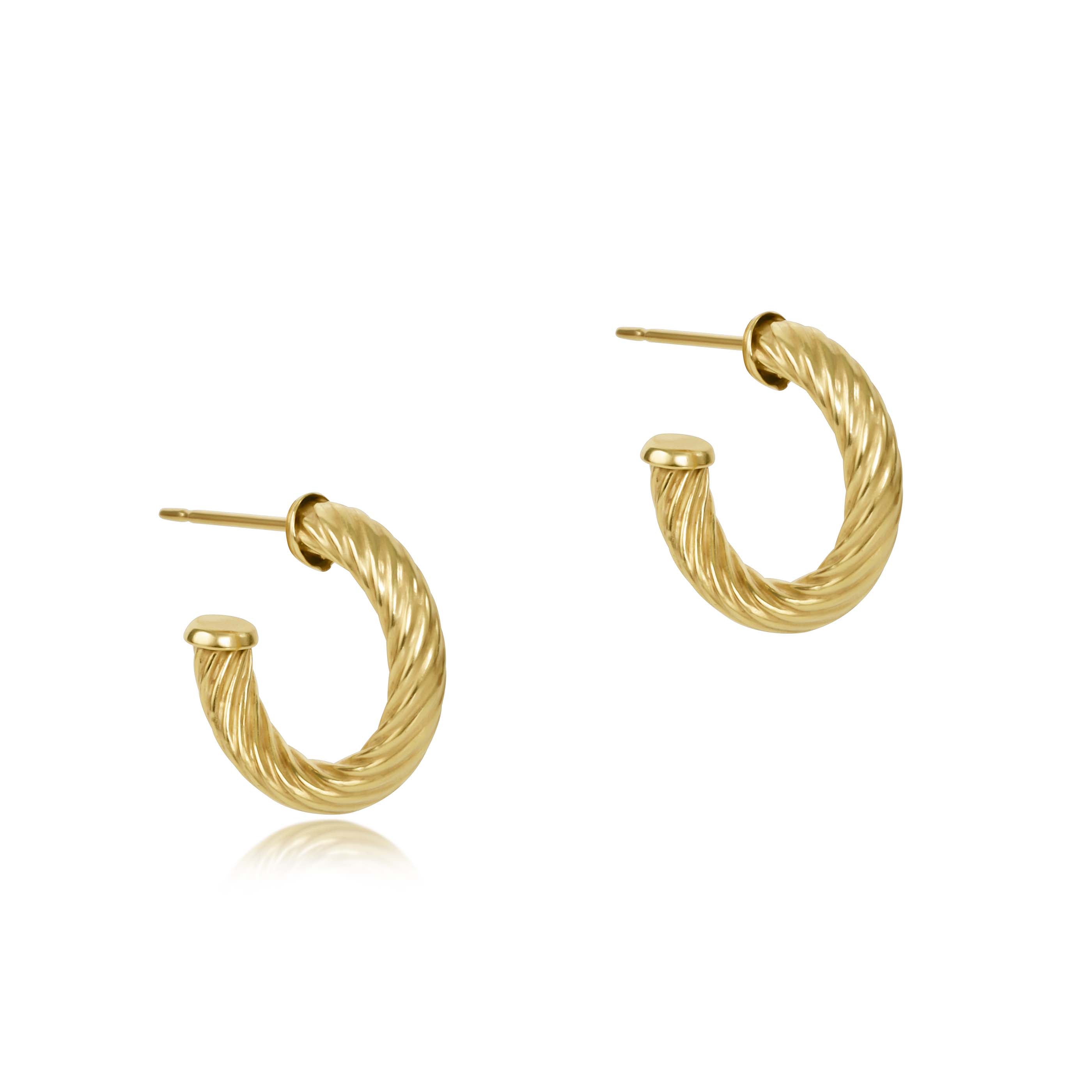 Round Gold Textured Twist Post Hoop