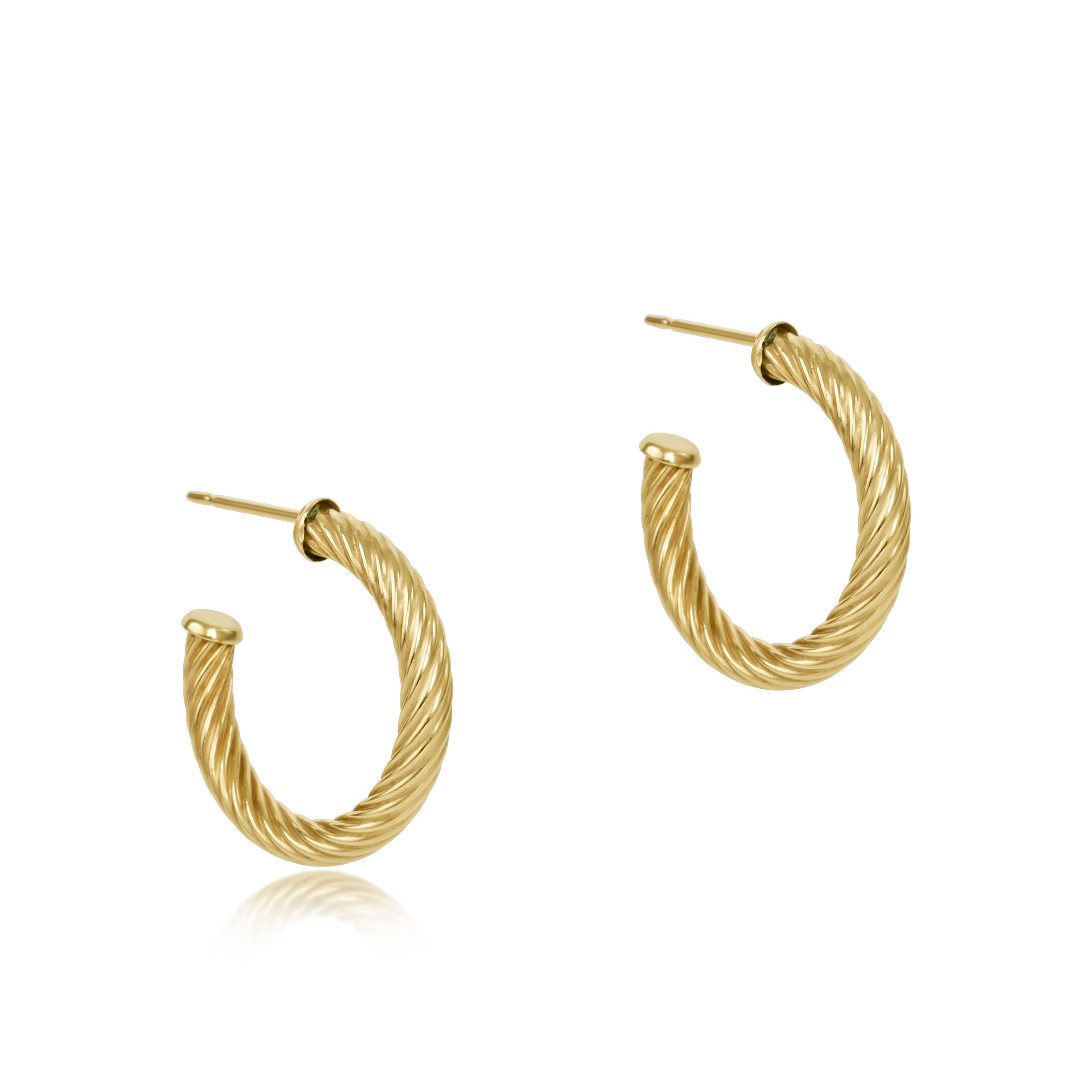 Round Gold Textured Twist Post Hoop