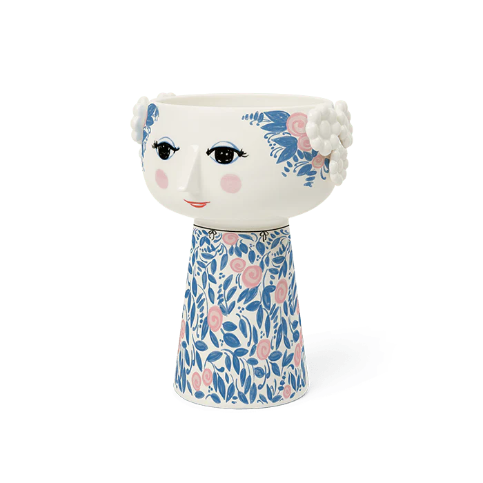 Bjørn Wiinblad Eva Vase, Blue/Rose, H: 7.3"