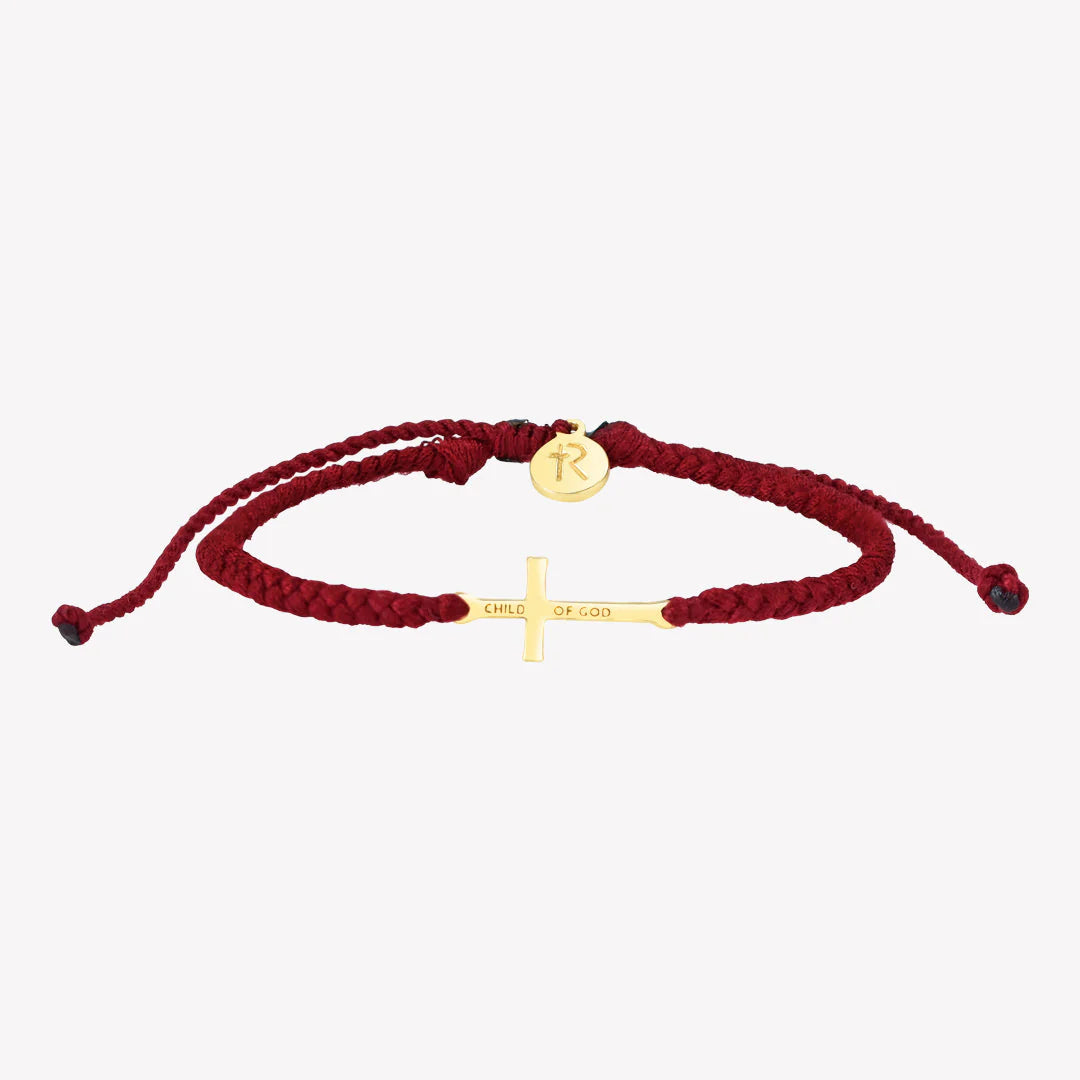 Child of God Garnet Red Cross Braided Bracelet