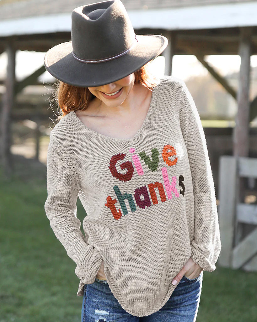 Give Thanks V Neck Sweater