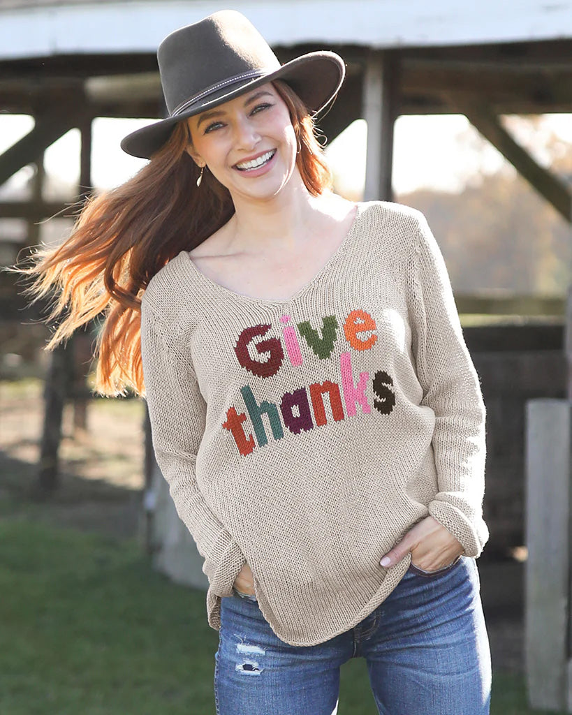Give Thanks V Neck Sweater
