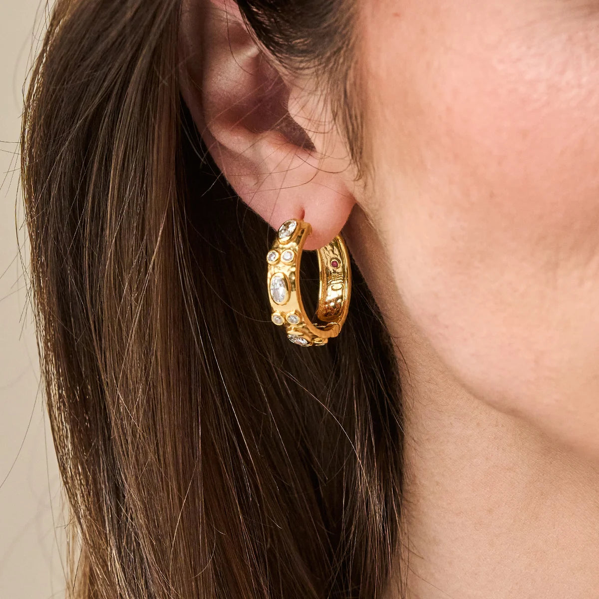Maharani Huggie Hoop Earrings - Clear Cubic Zirconia