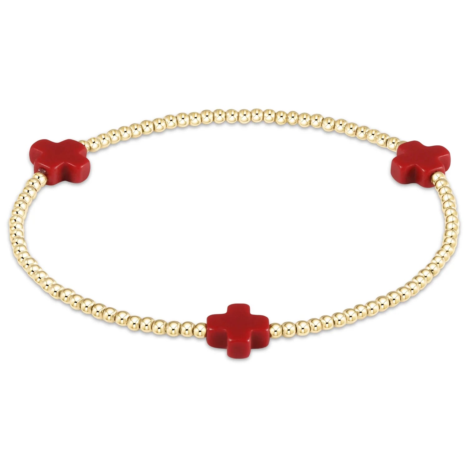 Signature Cross 2mm Gold Bracelet - Red