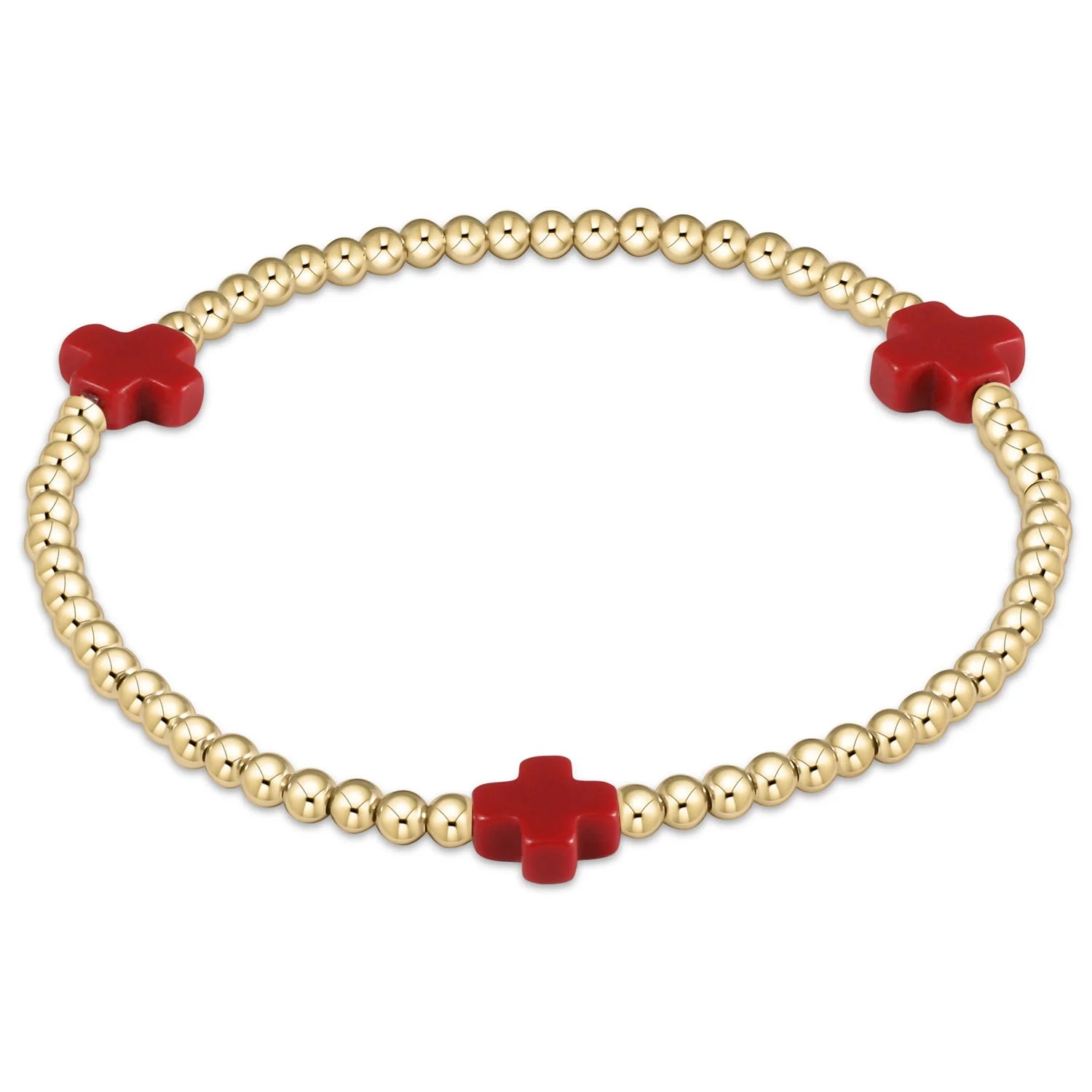 Signature Cross 3MM Beaded Bracelet Red