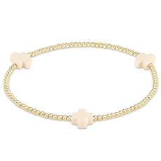 Signature Cross Gold 3MM Beaded Bracelet Off White