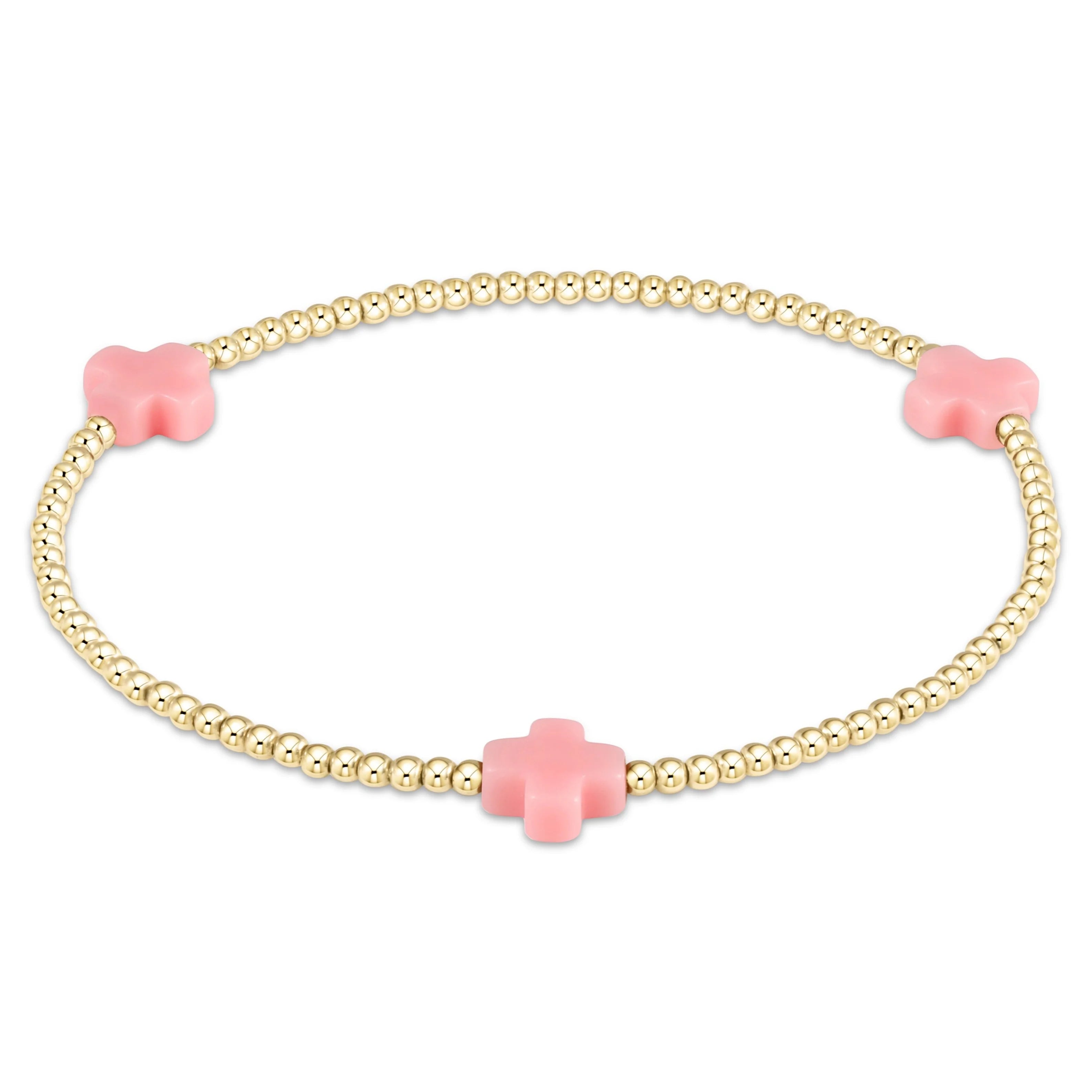 Signature Cross 2mm Gold Bracelet - Pink