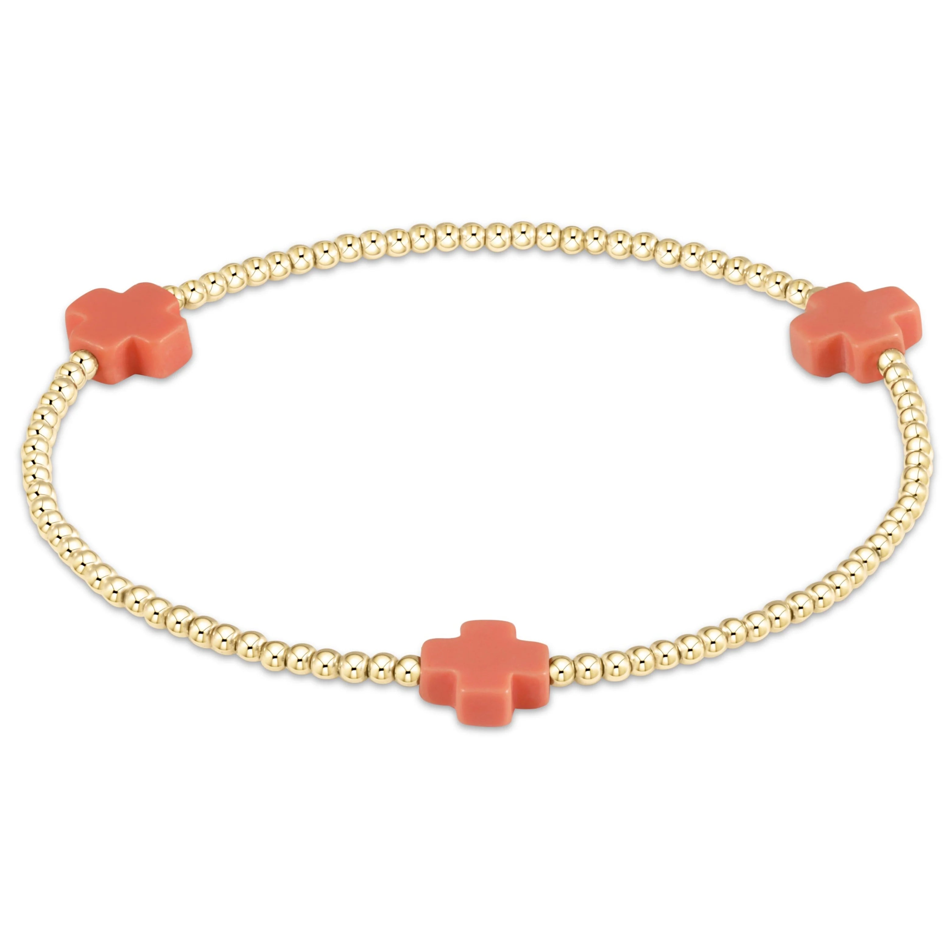 Signature Cross 2mm Gold Bracelet - Coral