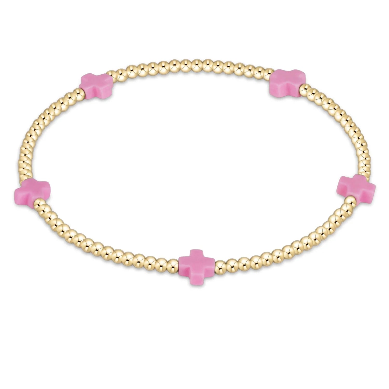 Signature Cross Small Gold Pattern 2mm Bead Bracelet Bright Pink
