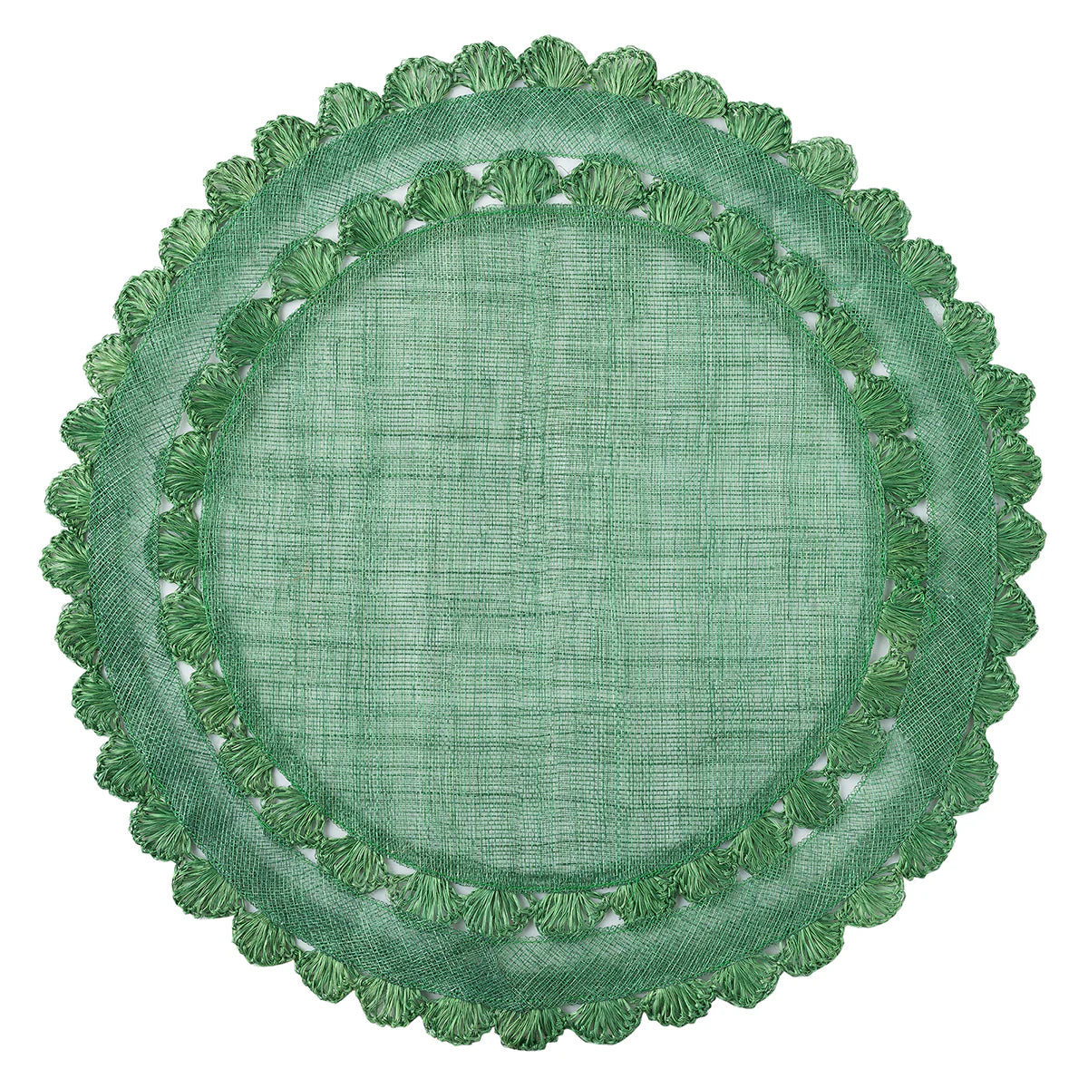 Green round placemat with scalloped edge on a white background Isadora Placemat - Evergreen