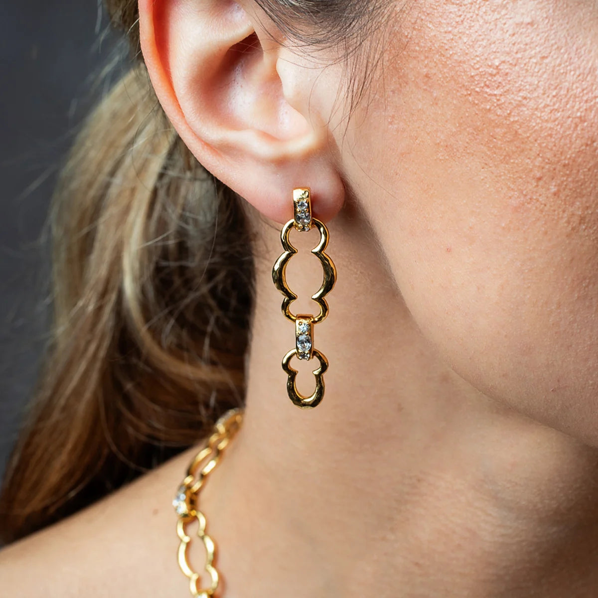 Maharani Grande Double Drop Earrings - Clear Cubic Zirconia
