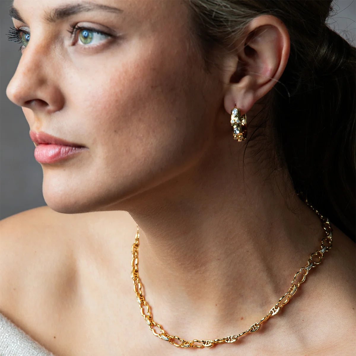 Maharani Petite Chain Necklace, 16"+2" - Clear Cubic Zirconia