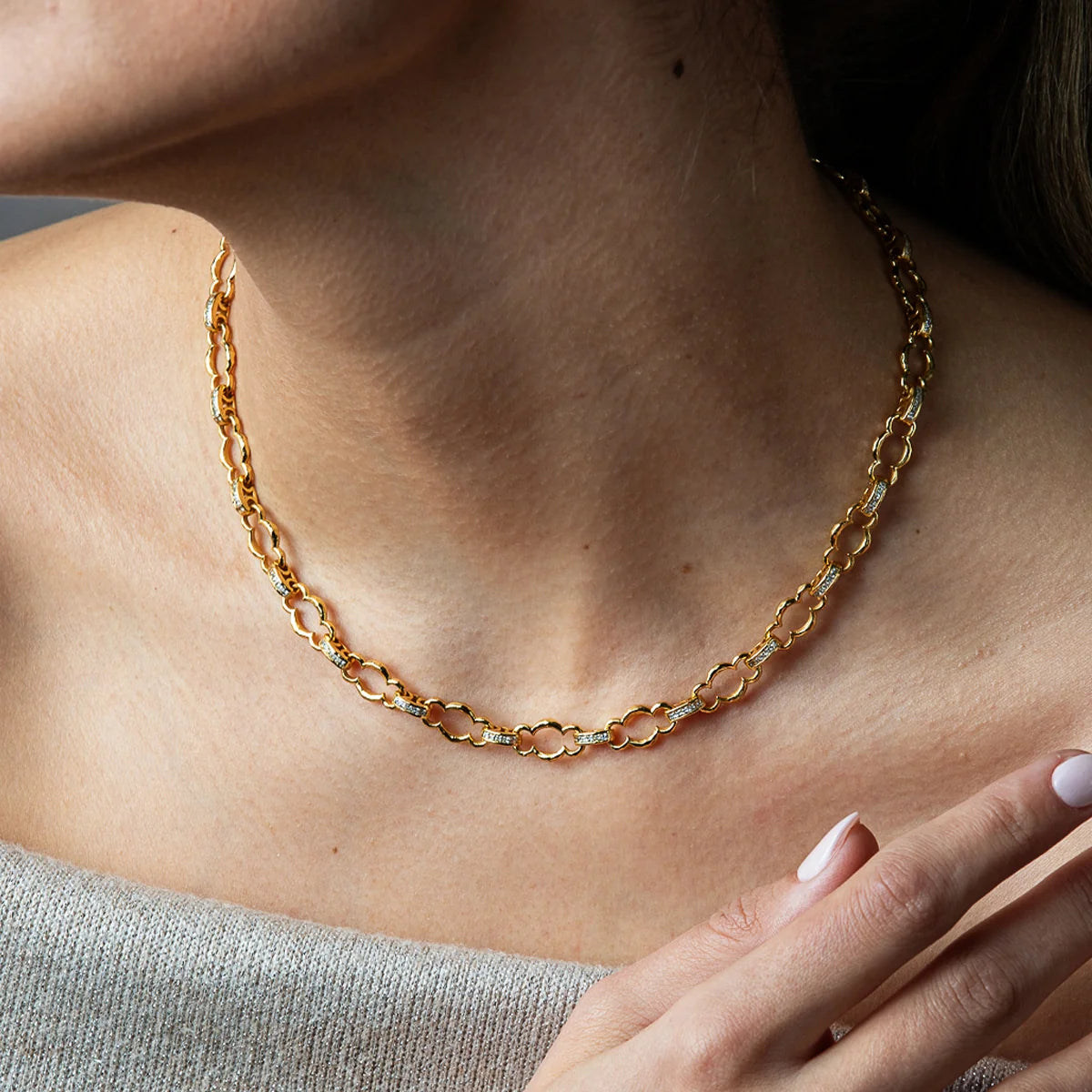 Maharani Petite Chain Necklace, 16"+2" - Clear Cubic Zirconia