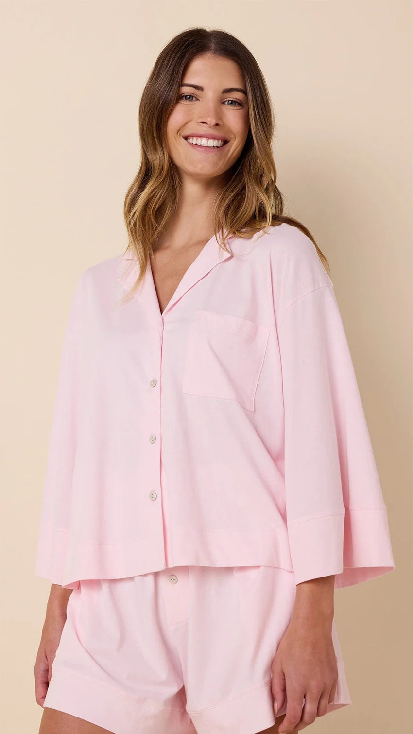 The Mariposa Long-Sleeved Short Set - Pink