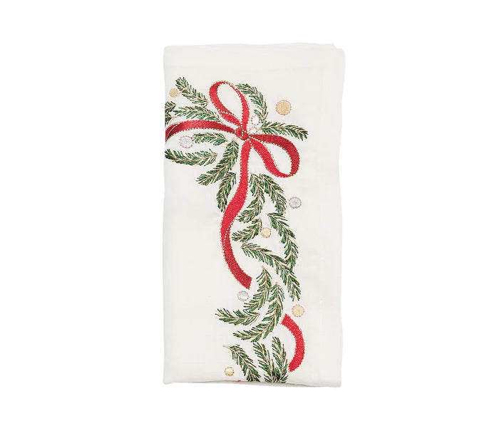 Merry & Bright Napkin in White, Red & Green