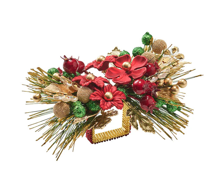 Xmas Carol Napkin Ring in Red, Green & Gold
