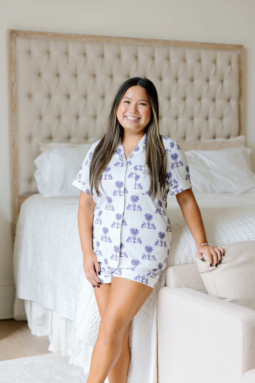 Heirloom Pajama Shorts Set - Purple and White