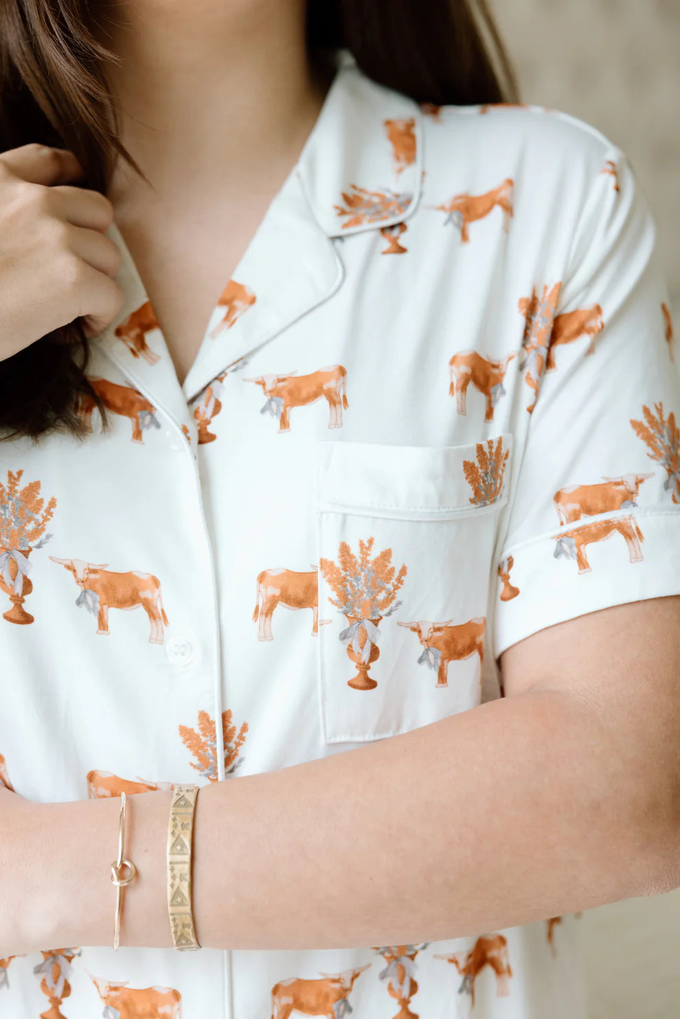 Heirloom Pajama Shorts Set - Orange & White