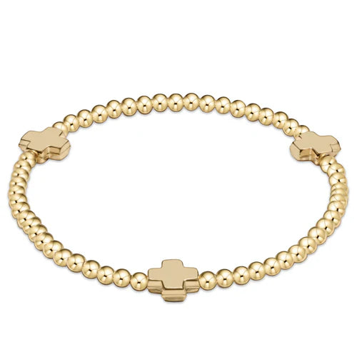 Signature Cross Gold 3MM Beaded Bracelet