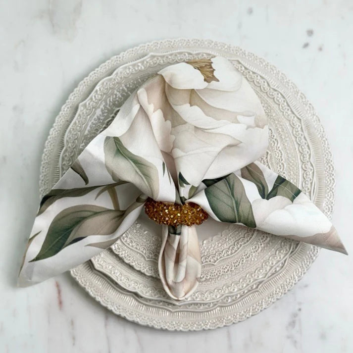 White Peony Italian Cotton Napkin