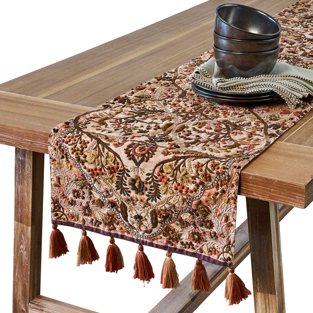Willa Embroidered 18" x 90"  Table Runner - Amber